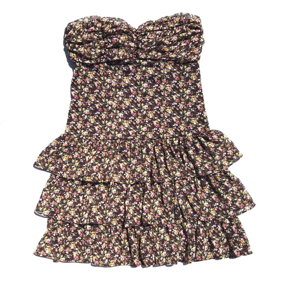 Express Dresses & Skirts - Express Brown floral tiered ruffle strapless dress